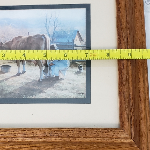 Vtg. Framed Lady Milking A Cow Western Wall Art Print Decor